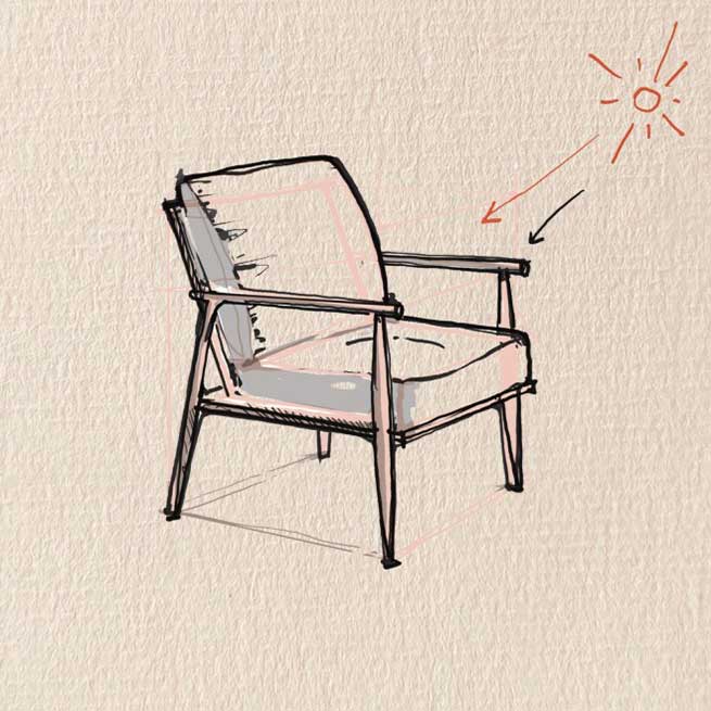 Dessin d'un fauteuil : exercice de simplification et de caractère