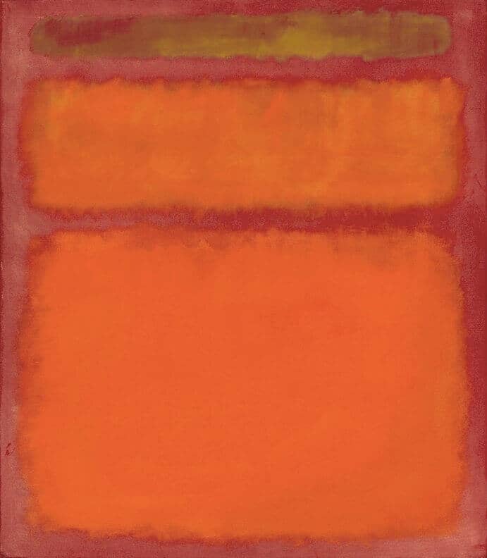 Mark Rothko — composition de rectangles superposés en nuances de rouge, orange et jaune, évoquant Orange, Red, Yellow