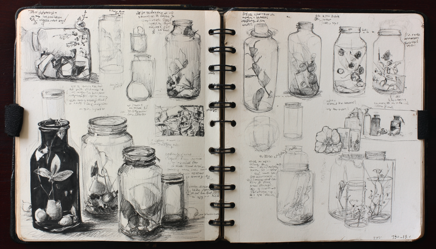 Mythe du don artistique - carnet d'adulte rempli de croquis, des heures invisibles