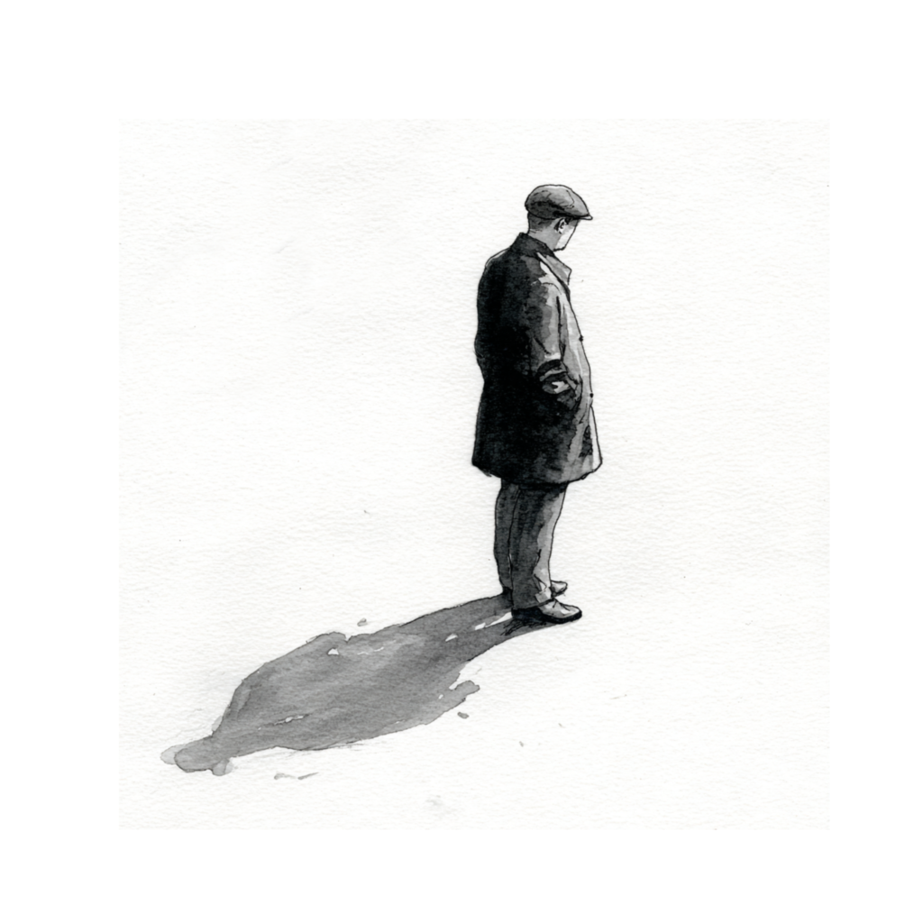 Peur de la page blanche dessin - silhouette qui hésite avant le premier trait